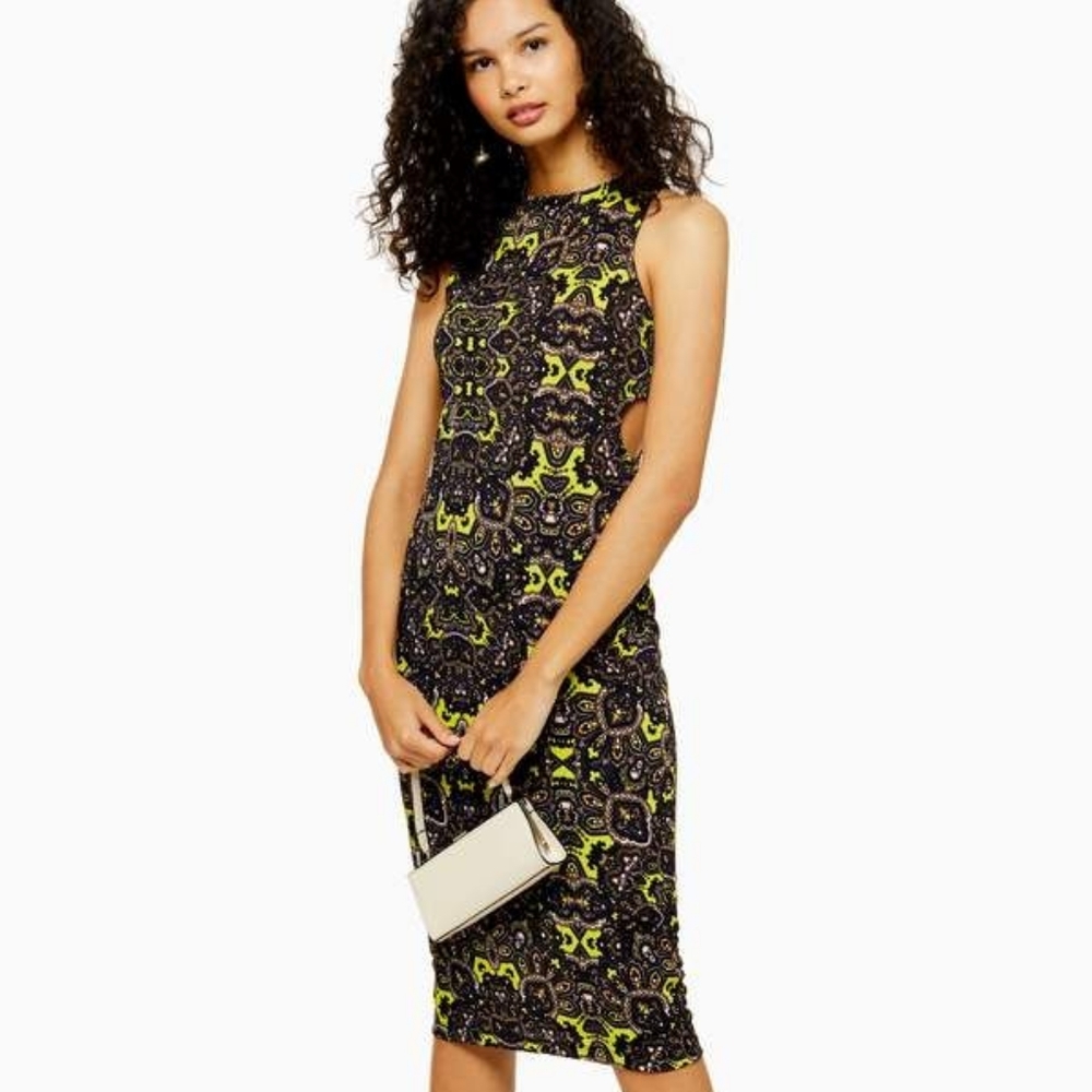 Topshop cut out printed midi dress